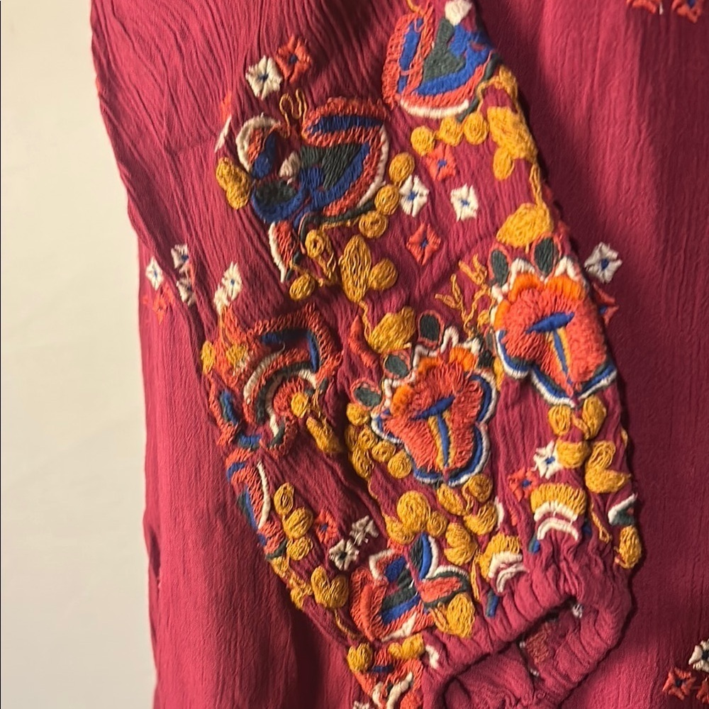 Free People Tunic Dress Boho Embroidered Lined Burgundy Oversized Pockets Sz M - Picture 6 of 15